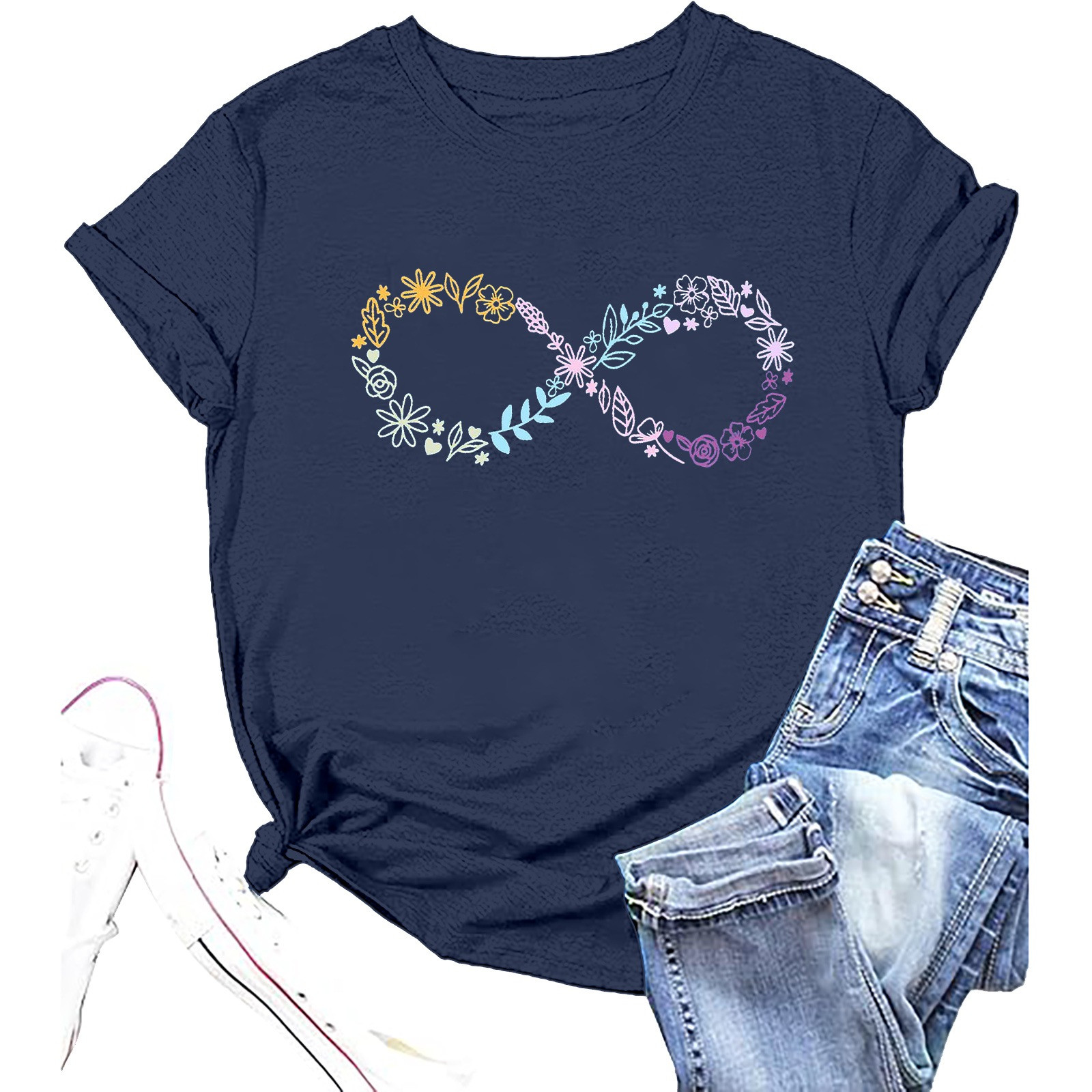 thumbnail image 4 of Camiseta informal de verano para mujer con cuello redondo y letras estampadas: ligera, diseño para todas las estaciones, tallas S-XXL, versátil., 4 of 4